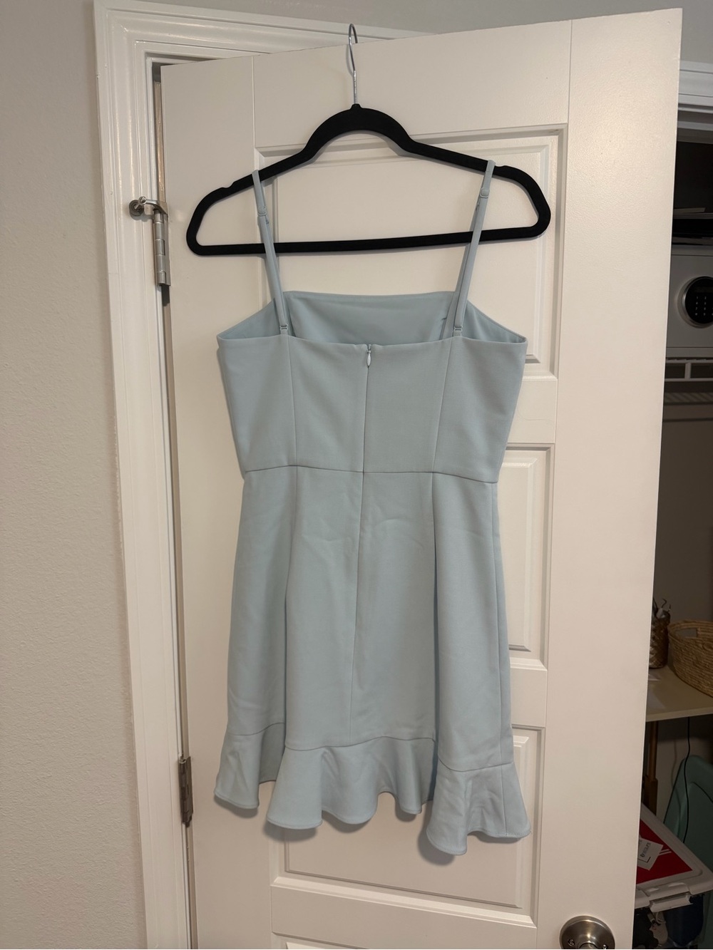 French Connection Light Blue Spaghetti Strap Ruffle-Hem Mini Dress - Picture 2 of 3